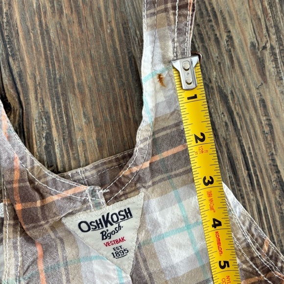 OshKosh B’gosh Vestbak Bib Overall Shorts 24 Months Plaid Shortalls Brown Multi - Picture 10 of 10